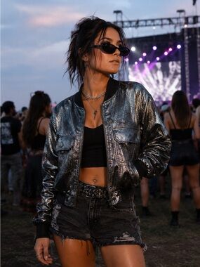 Robert Rodriguez Shimmering Charcoal Bomber Jacket